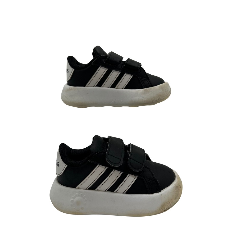 Adidas Grand Court Bubbles Toddler 5K Black White JD5272 Hook Loop Sneakers‎